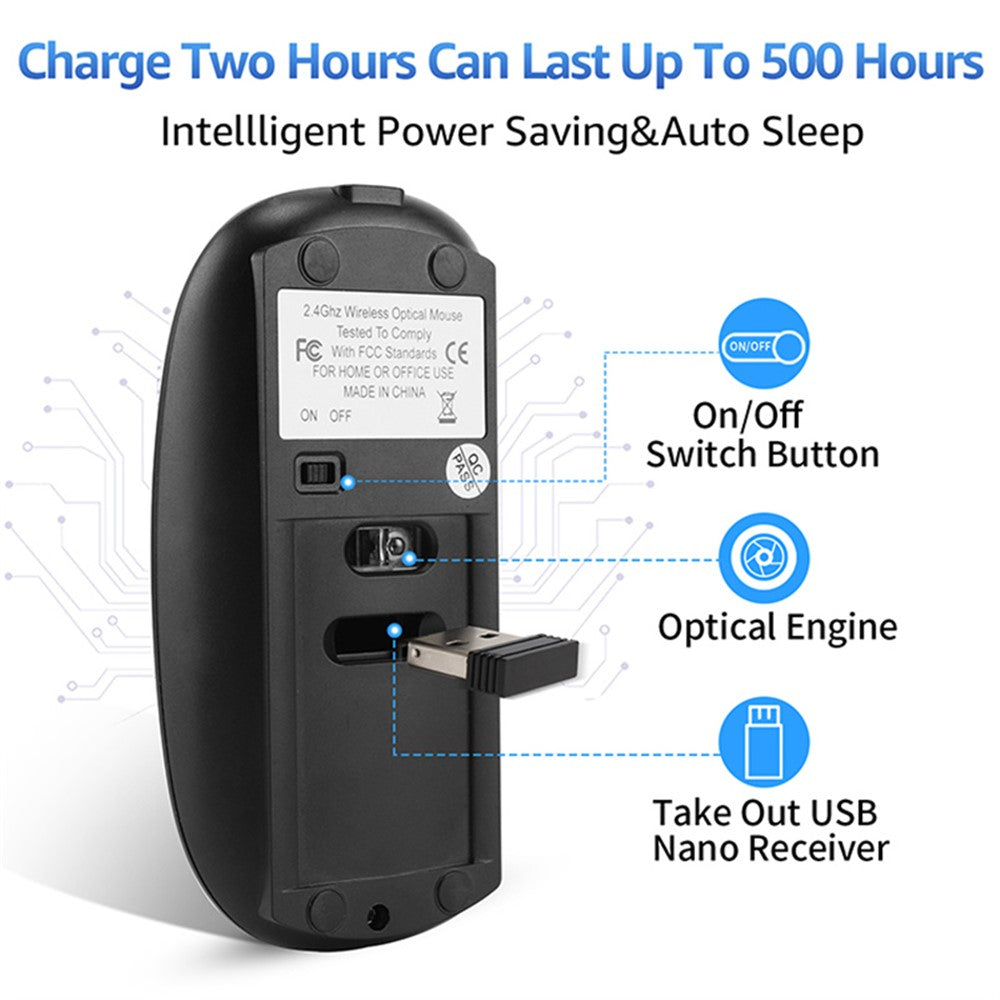 2.4G Wireless Computer Laptop Mouse Rechargeable Aluminium Alloy Mice with Type-C Adapter
