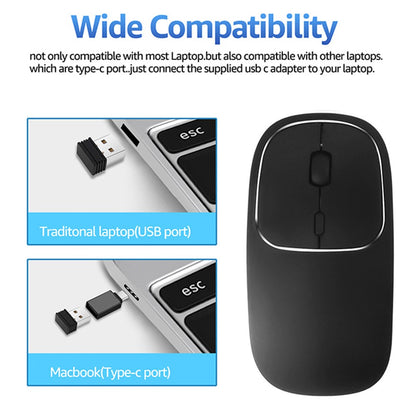 2.4G Wireless Computer Laptop Mouse Rechargeable Aluminium Alloy Mice with Type-C Adapter