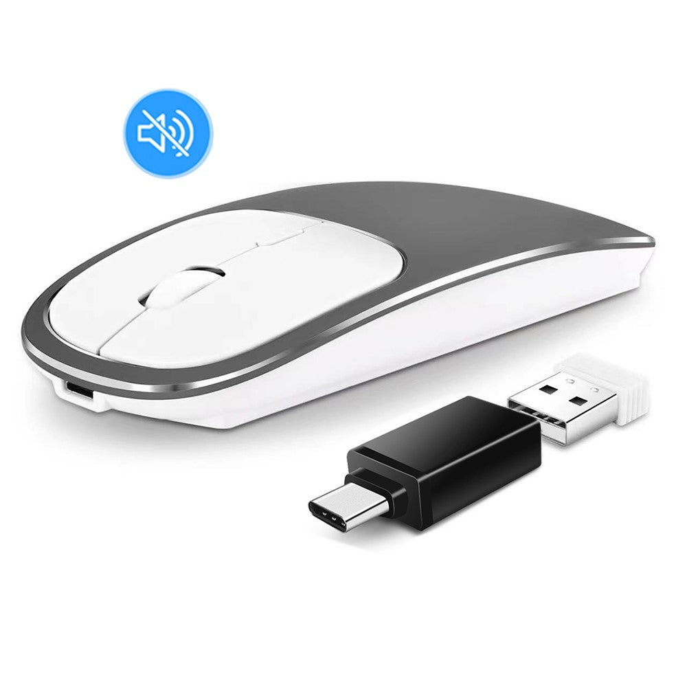 2.4G Wireless Computer Laptop Mouse Rechargeable Aluminium Alloy Mice with Type-C Adapter
