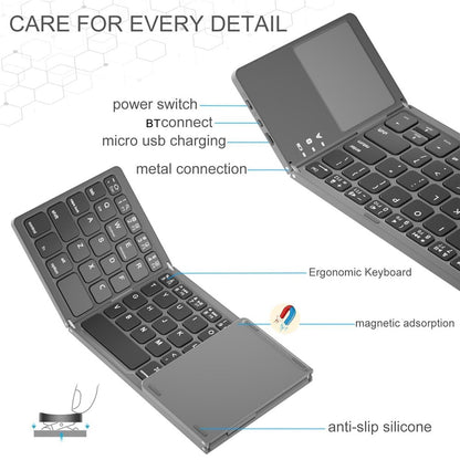 Wireless Bluetooth-Compatible Keyboard Mini Tri-Fold Keyboard with Touchpad for Tablet Phone Computer