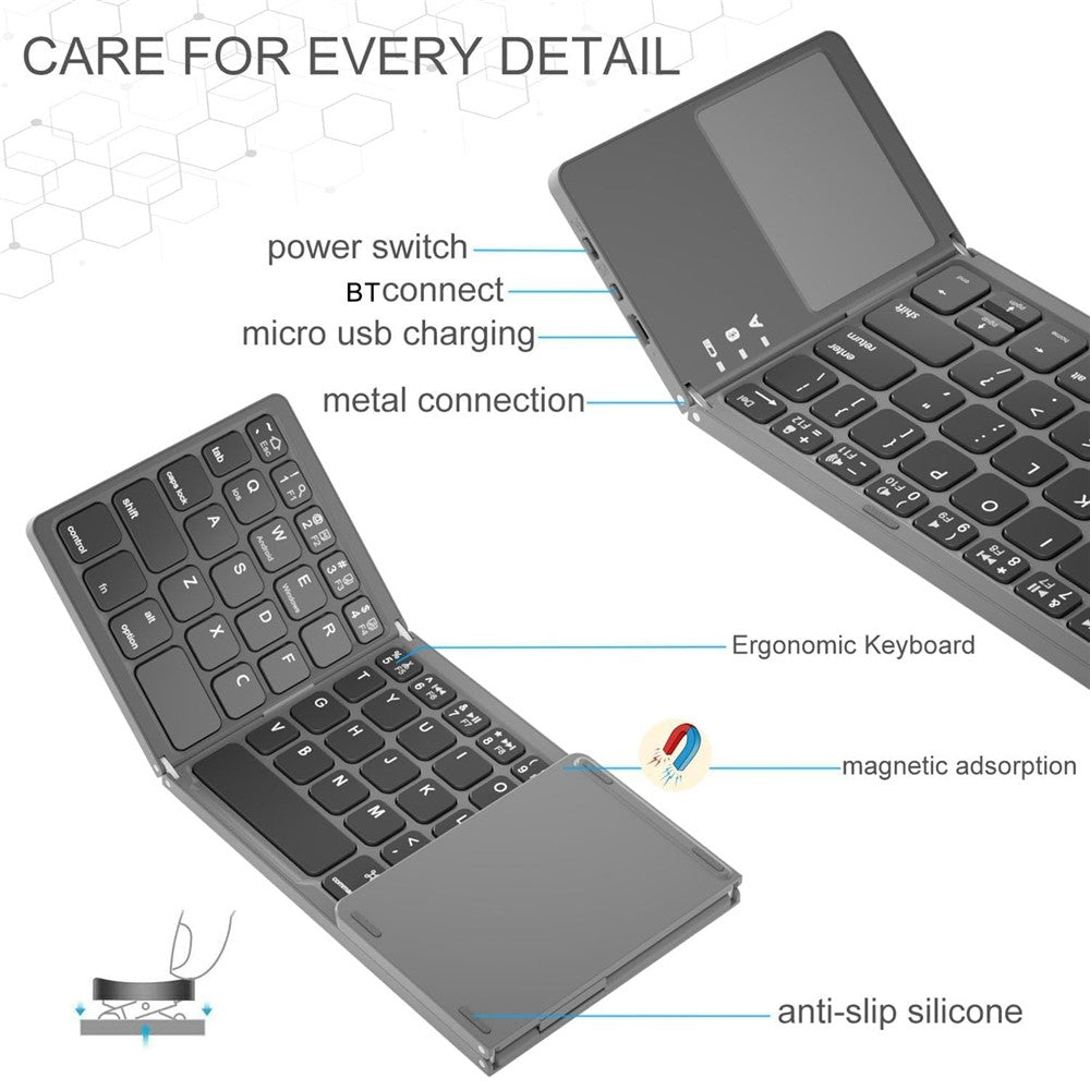 Wireless Bluetooth-Compatible Keyboard Mini Tri-Fold Keyboard with Touchpad for Tablet Phone Computer