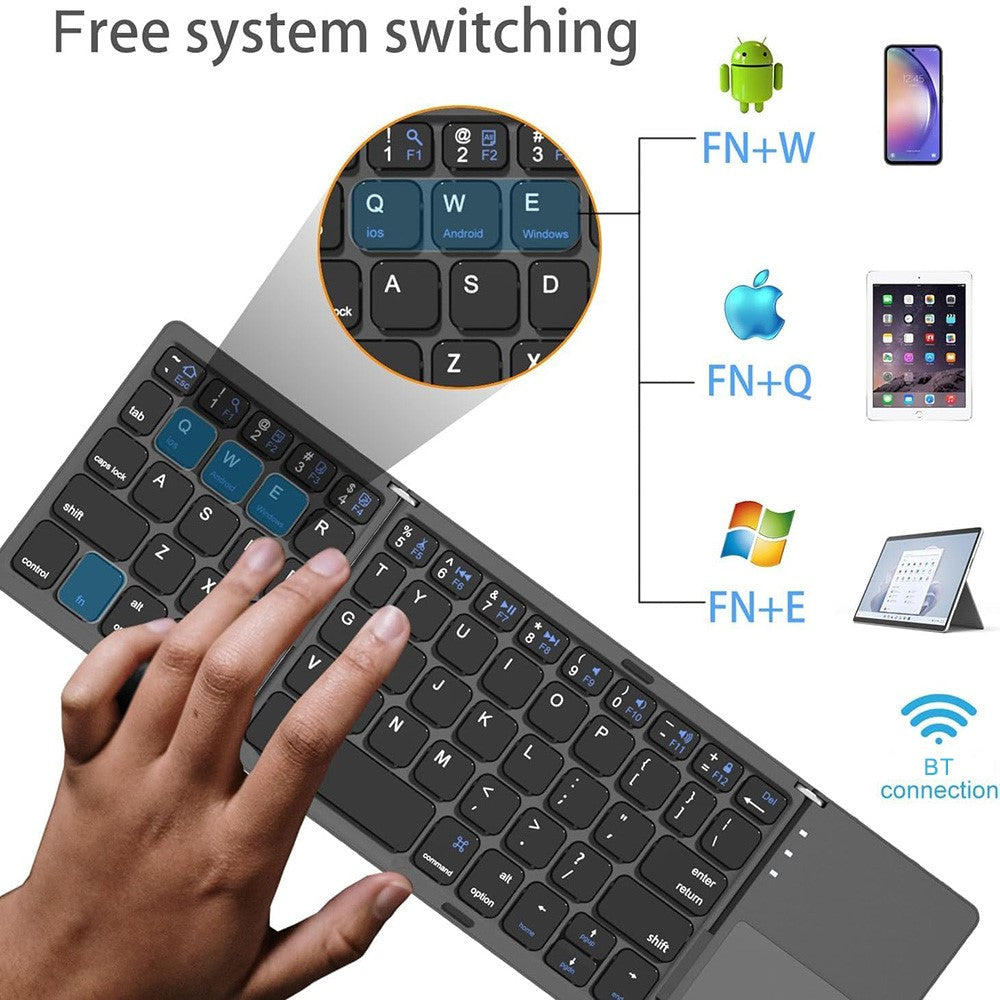 Wireless Bluetooth-Compatible Keyboard Mini Tri-Fold Keyboard with Touchpad for Tablet Phone Computer