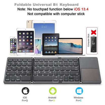 Wireless Bluetooth-Compatible Keyboard Mini Tri-Fold Keyboard with Touchpad for Tablet Phone Computer