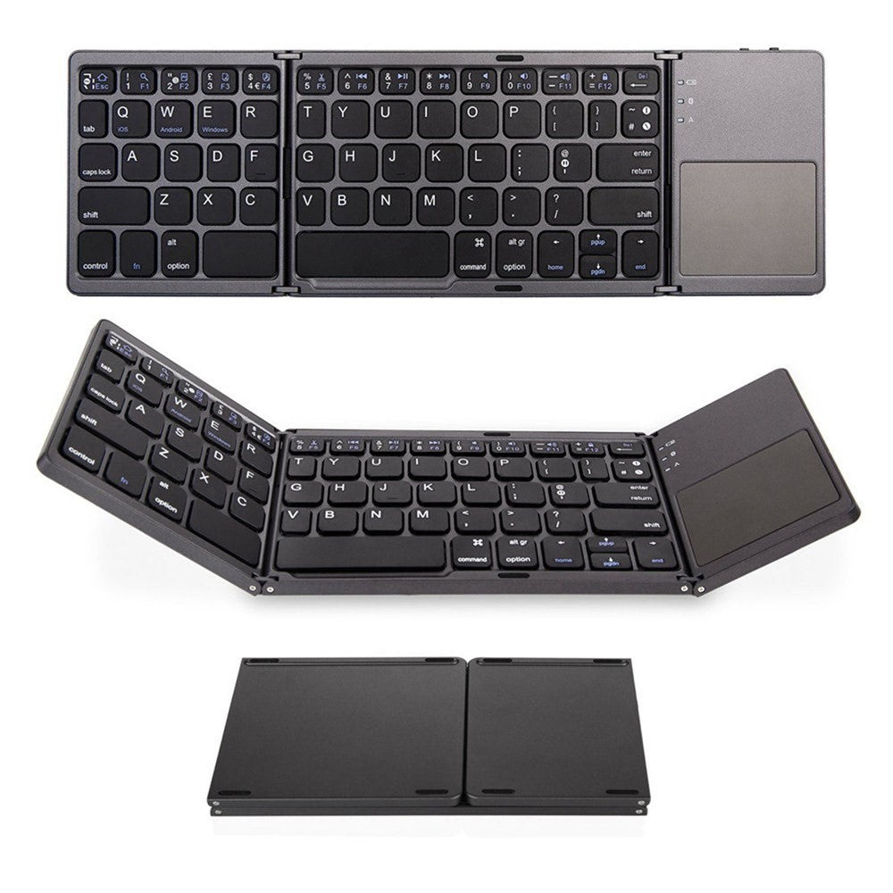 Wireless Bluetooth-Compatible Keyboard Mini Tri-Fold Keyboard with Touchpad for Tablet Phone Computer
